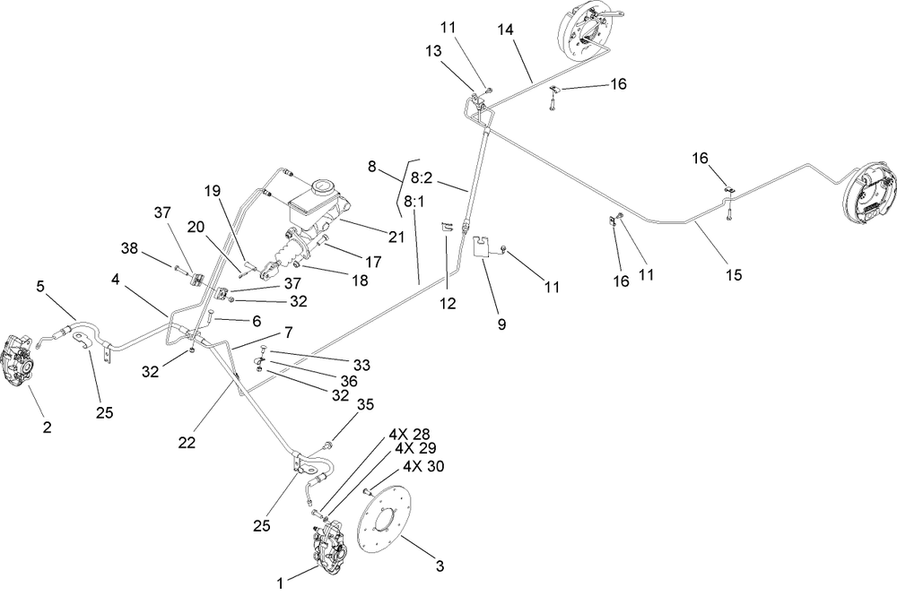 Hydraulic Brake Assembly Diagram and Parts List for 12004 240000001 - 240999999 Toro Lawn Tractor