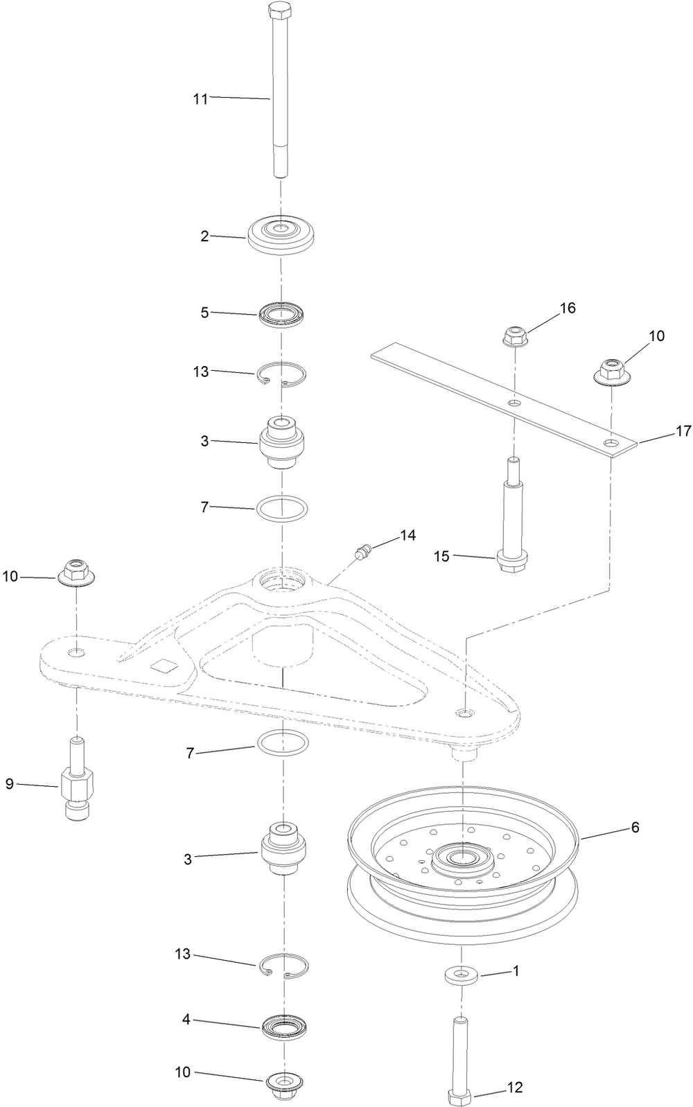 Deck Idler Assembly Diagram and Parts List for 74942TE (316000001-316999999)(2016) Toro Lawn Tractor