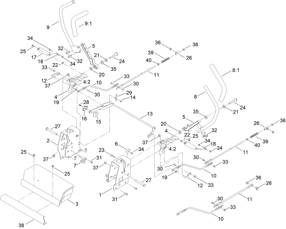 Motion Control Assembly Diagram and Parts List for 75746TA 410040000 - 411599999 Toro Lawn Tractor