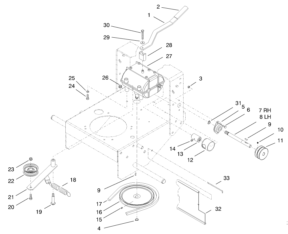 Transmission & Idler Pulley Assembly Diagram and Parts List for 30182 890001 - 899999 Toro Lawn Tractor Accessories