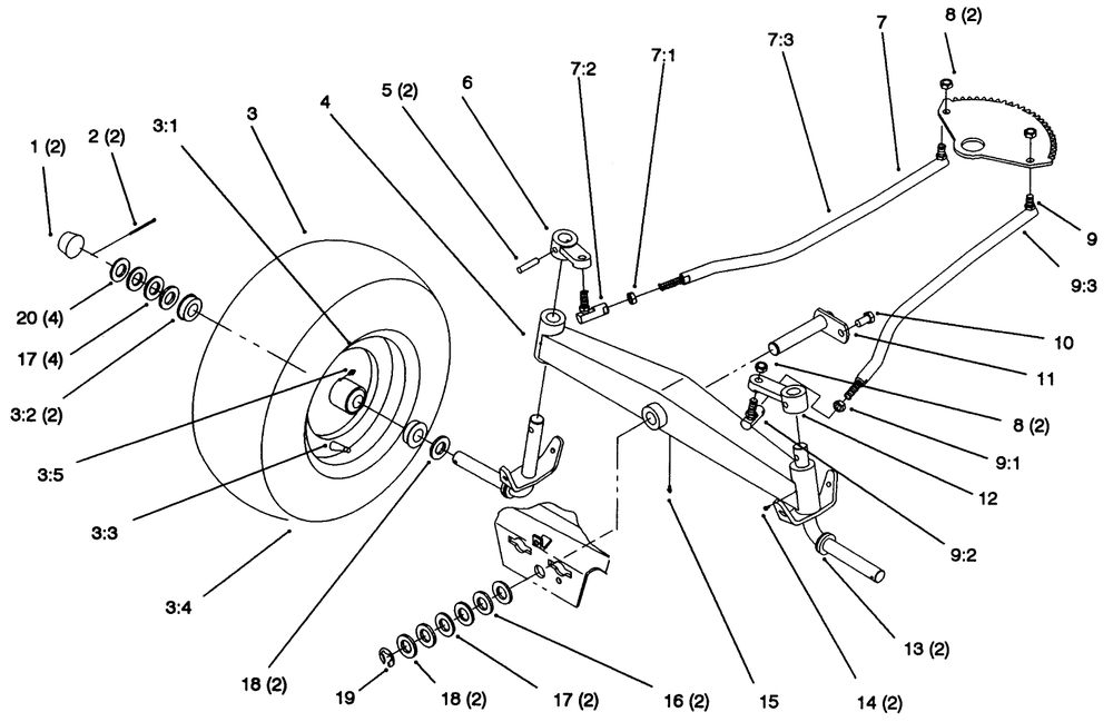 Front Axle Diagram and Parts List for 72102 6900001 - 6999999 Toro Lawn Tractor