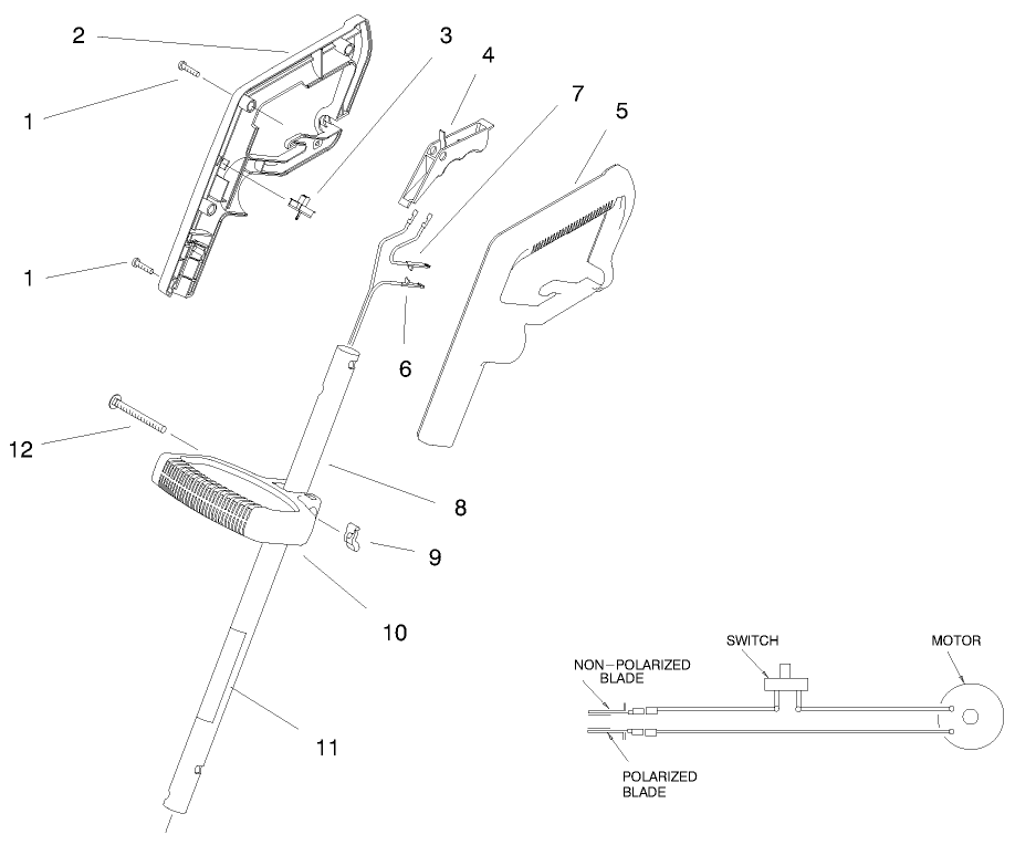 Handle Assembly Diagram and Parts List for 51307 99000001 - 99999999 Toro Trimmer