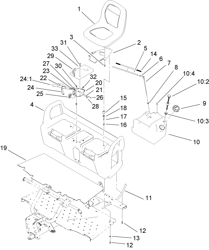 Seat Base Assembly Diagram and Parts List for 12004TC 270000001 - 270999999 Toro Lawn Tractor