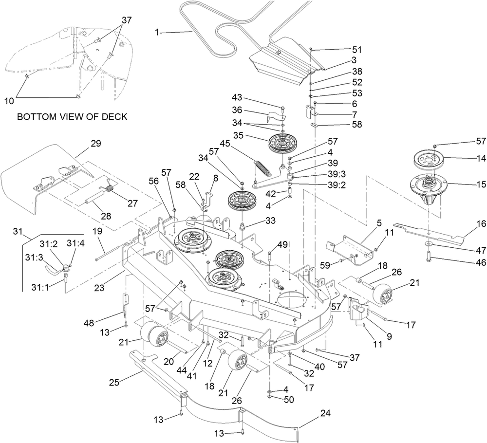 Deck Assembly Diagram and Parts List for 74264TE (314000001-314999999)(2014) Toro Lawn Mower