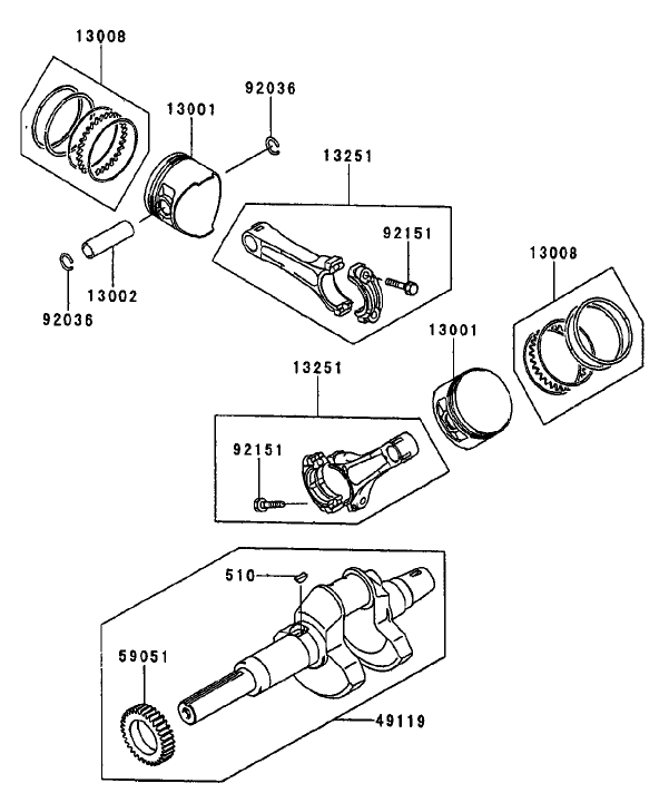 Piston/Crankshaft Diagram and Parts List for 74214 (210000001-210999999)(2001) Toro Lawn Mower
