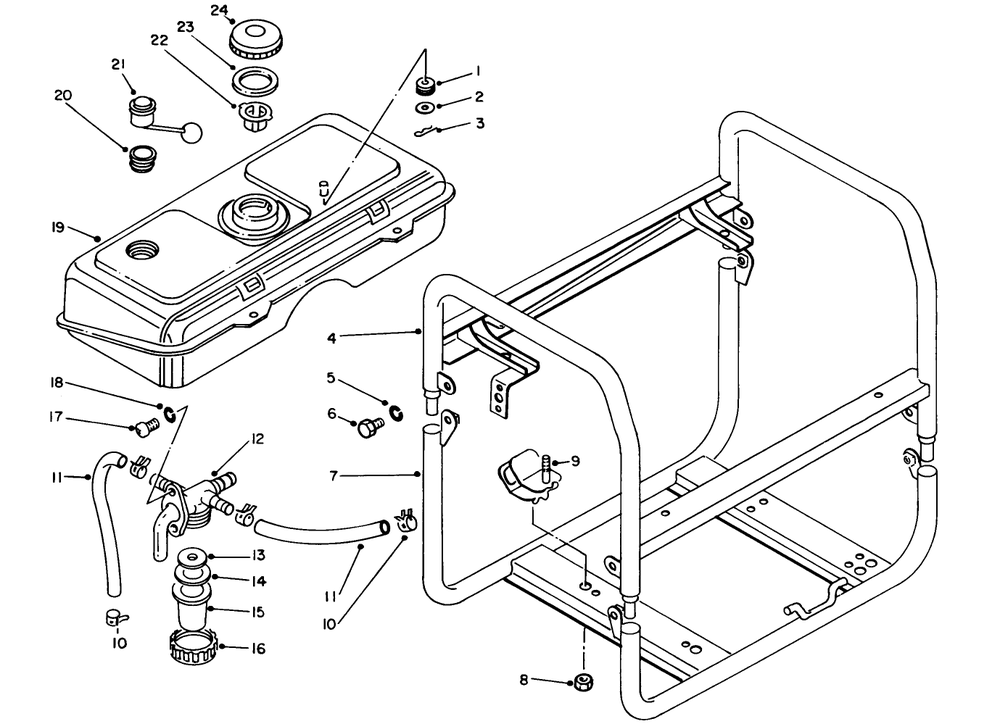 Fuel Tank & Frame Assembiy Diagram and Parts List for 62012 8000001 - 8999999 Toro Generator
