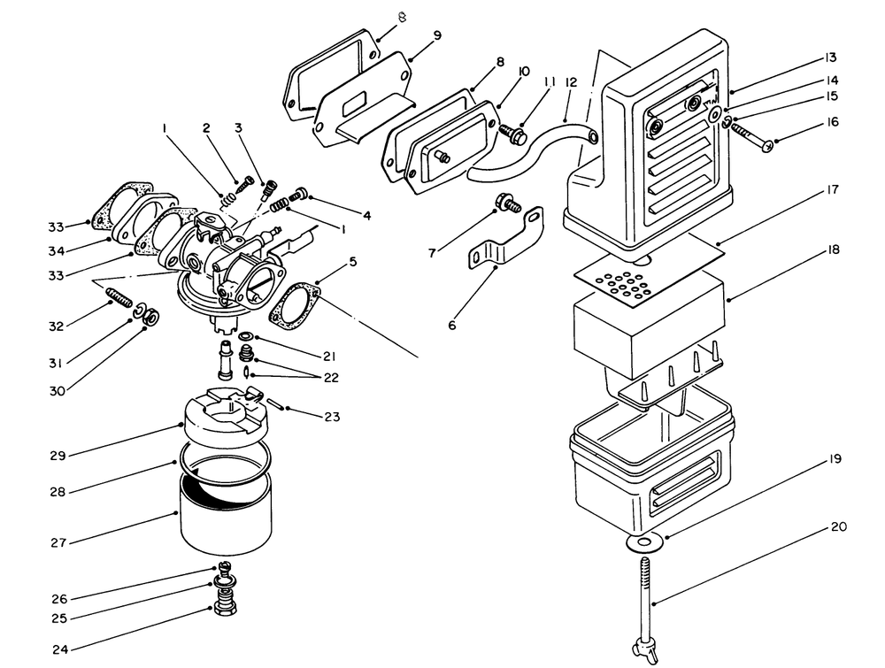 Air Cleaner & Carburetor Assembly Diagram and Parts List for 62018 3000001 - 3999999 Toro Generator