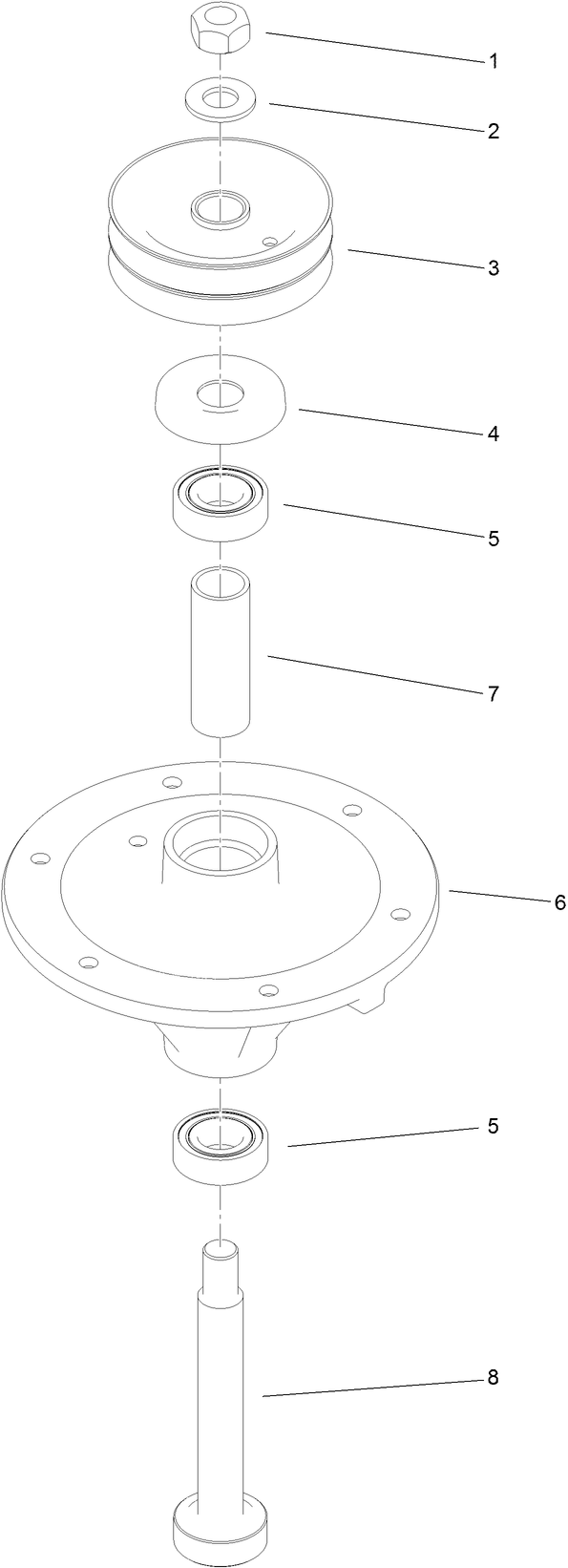 Spindle Assembly No. 117-7636 Diagram and Parts List for 74536TE 413000000 - 417999999 Toro Lawn Tractor