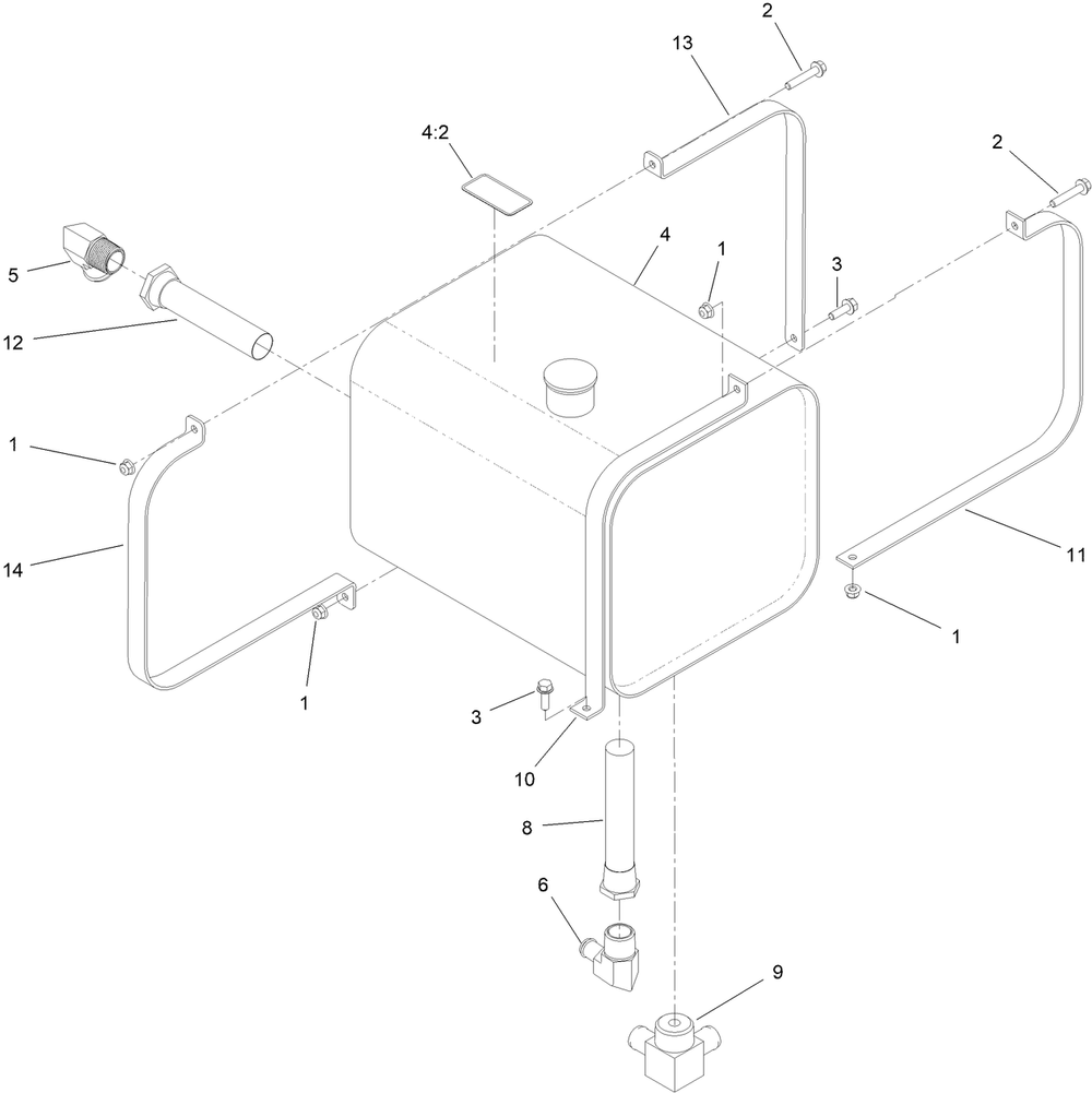 Hydraulic Tank Assembly Diagram and Parts List for 25403 408000000 - 999999999 Toro Lawn Tractor Accessories
