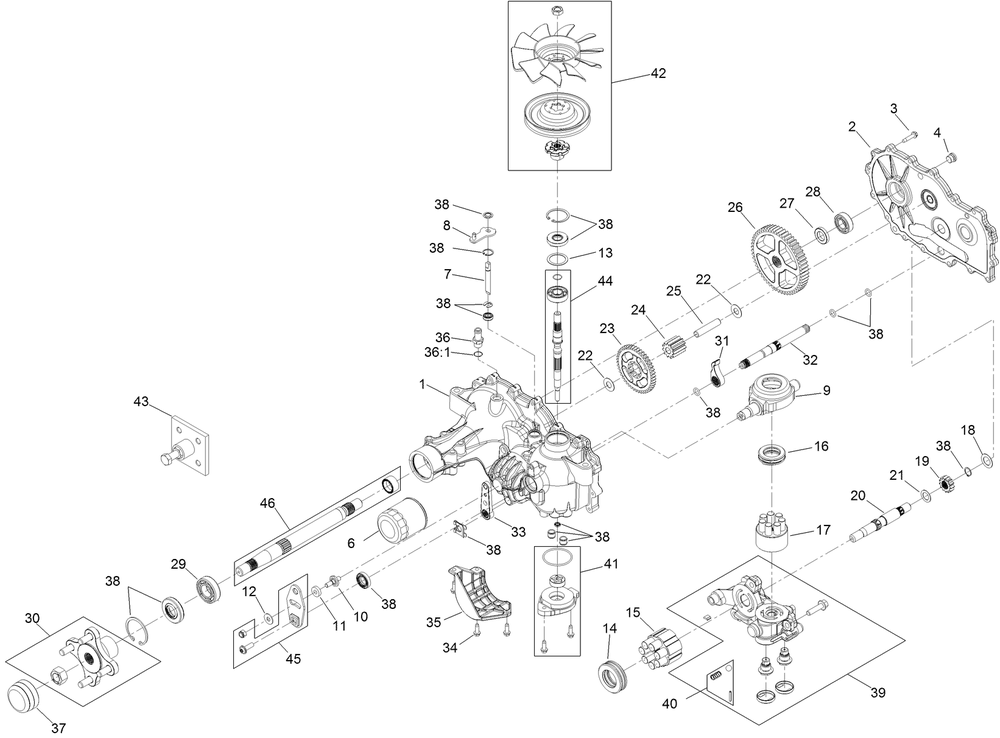 Rh Transaxle Assembly Diagram and Parts List for 74141 (313000001-313999999)(2013) Toro Lawn Mower