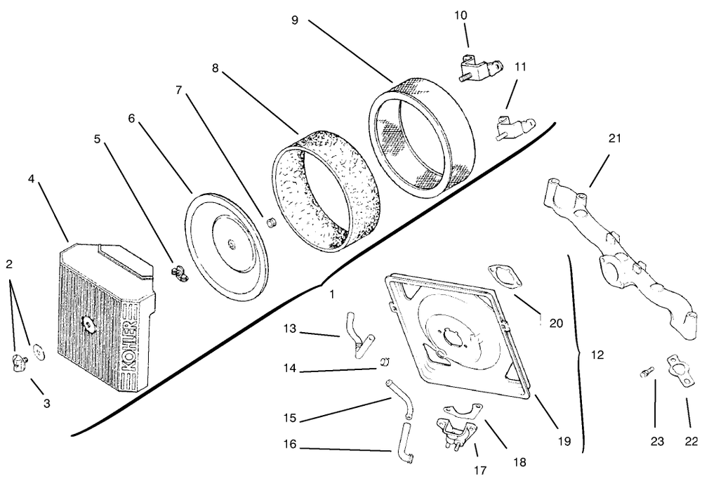 Air Intake/Filtration Diagram and Parts List for 72102 7900001 - 7999999 Toro Lawn Tractor