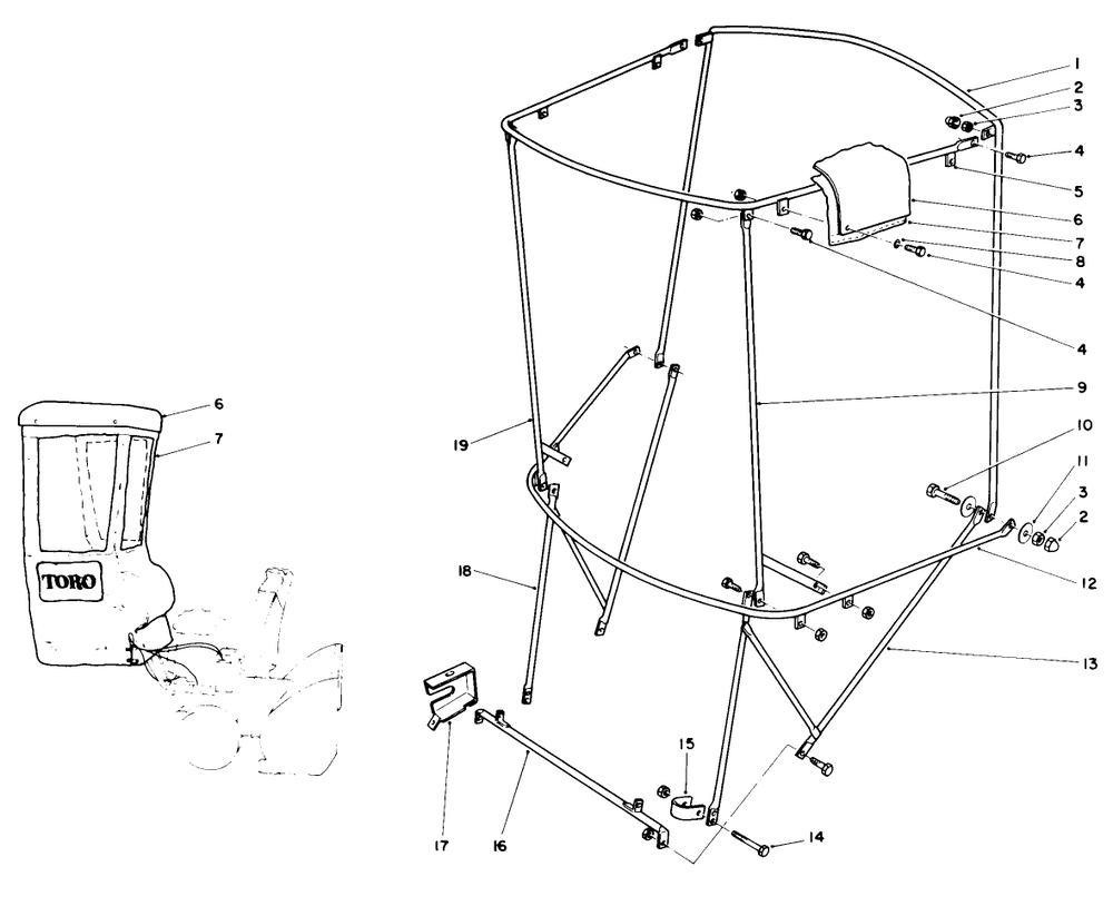 Snow Cab Assembly No. 68-9500 (Optional) Diagram and Parts List for 38570 3900001 - 3999999 Toro Snow Blower