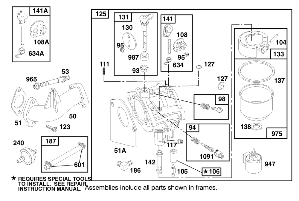 Engine Briggs & Stratton Model 28n707-0631-A1 Diagram and Parts List for 71215 7900001 - 7999999 Toro Lawn Tractor