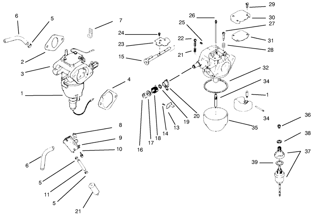 Carburetor/Fuel Pump Diagram and Parts List for 30183 890001 - 899999 Toro Lawn Tractor Accessories