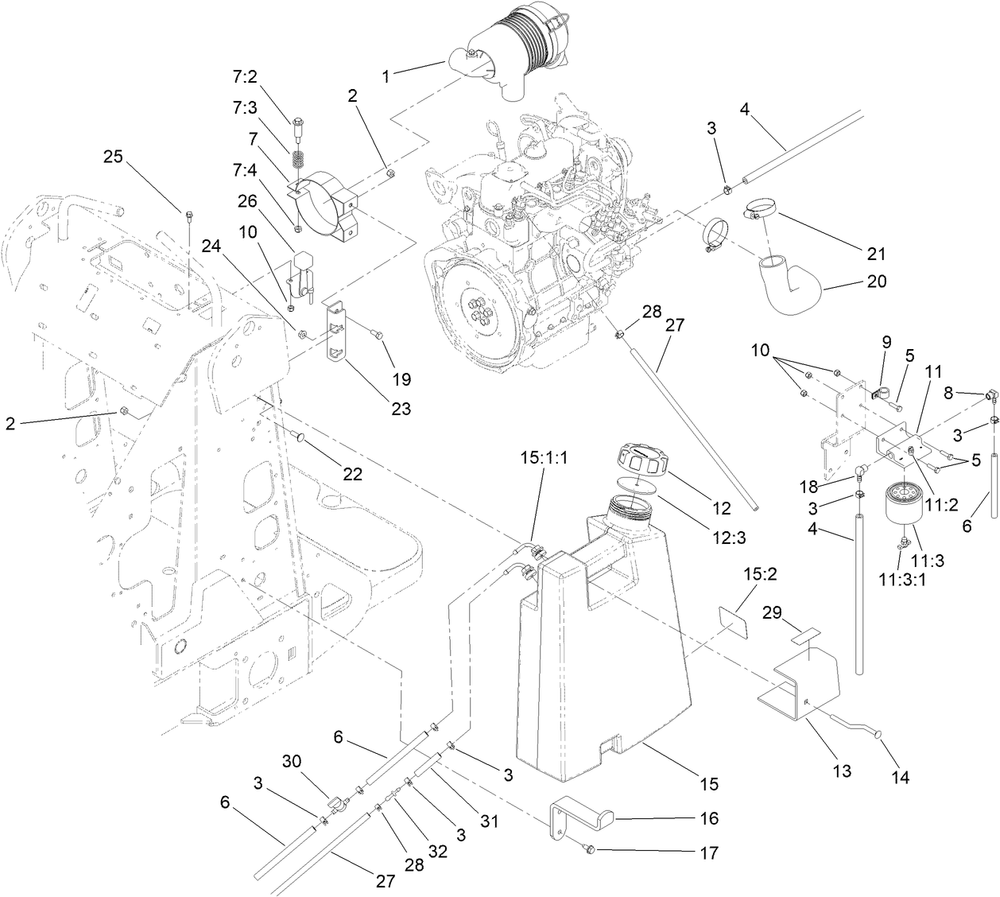 Fuel Tank And Air Filter Assembly Diagram and Parts List for 22337CP 410400000 - 999999999 Toro Lawn Tractor Accessories