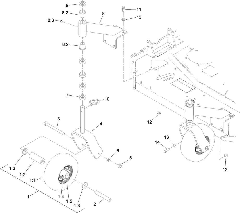 Caster Assembly Diagram and Parts List for 39634 (311000001-311999999)(2011) Toro Lawn Mower