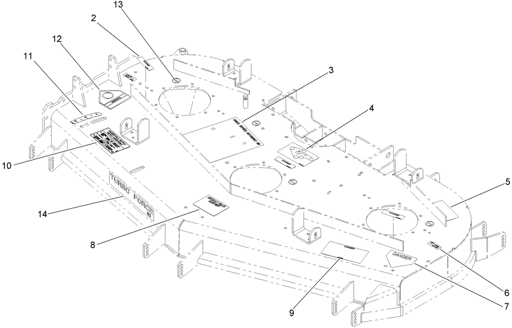 Deck Decal Assembly Diagram and Parts List for 74268 (270000301-270999999)(2007) Toro Lawn Mower