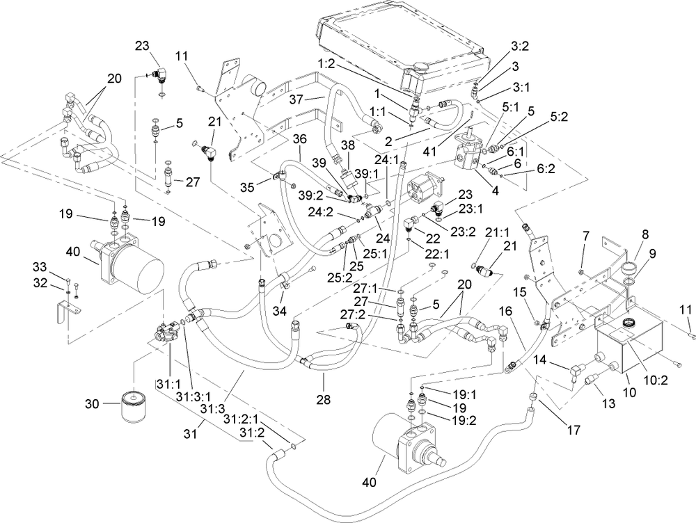 Hydraulic System Assembly Diagram and Parts List for 74269 (260000001-260999999)(2006) Toro Lawn Mower
