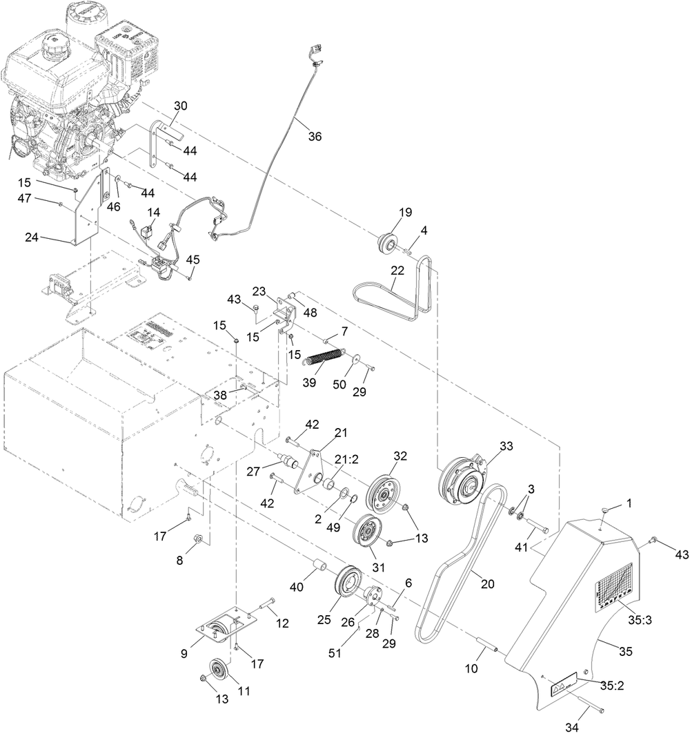Belt Drive Assembly Diagram and Parts List for 33512 400000000-409199999 Toro Seeder