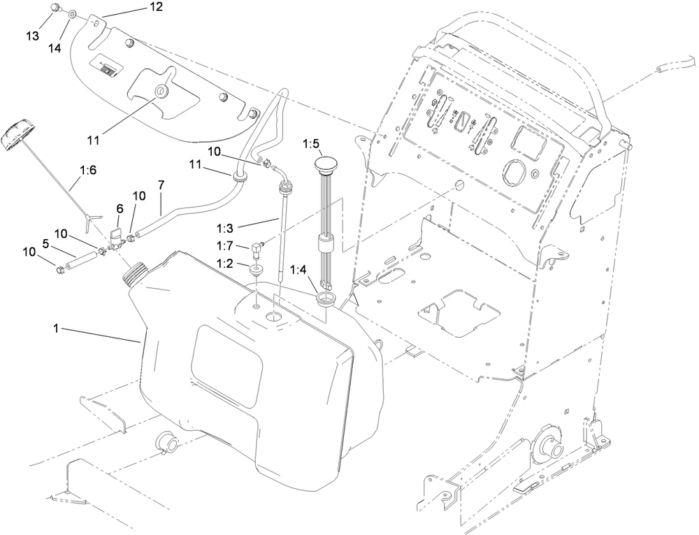 Fuel Tank Assembly Diagram and Parts List for 79548 (310000001-310999999)(2010) Toro Lawn Mower