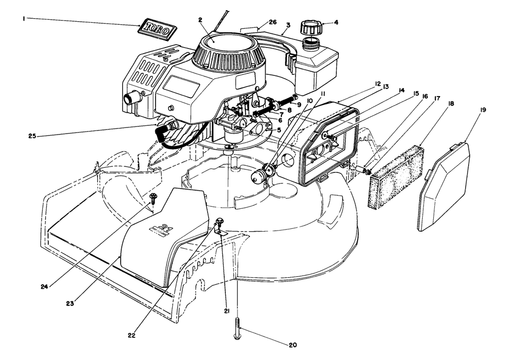 Engine Assembly Diagram and Parts List for 16212WG 0000001 - 0999999 Toro Lawn Mower
