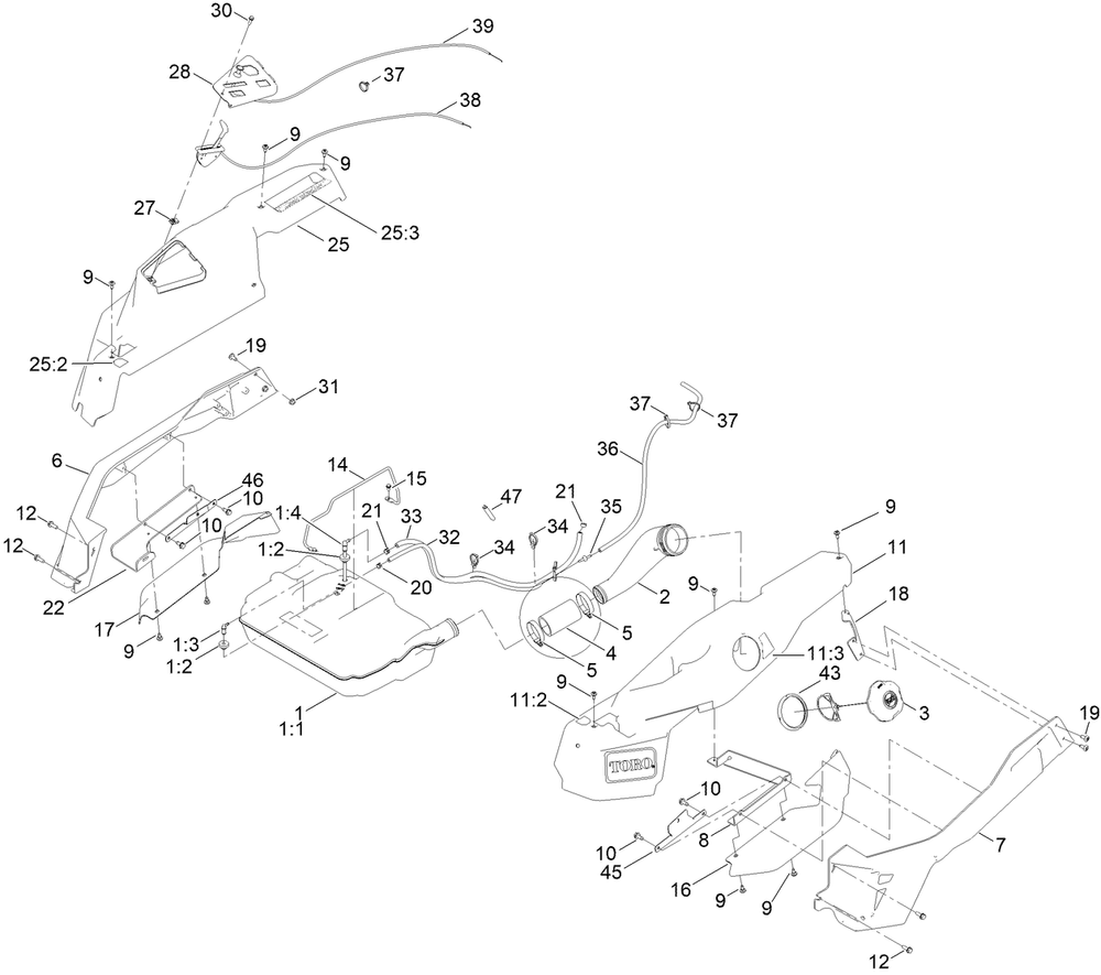 Fuel Pod Assembly Diagram and Parts List for 77507 417200000 - 417499999 Toro Lawn Tractor