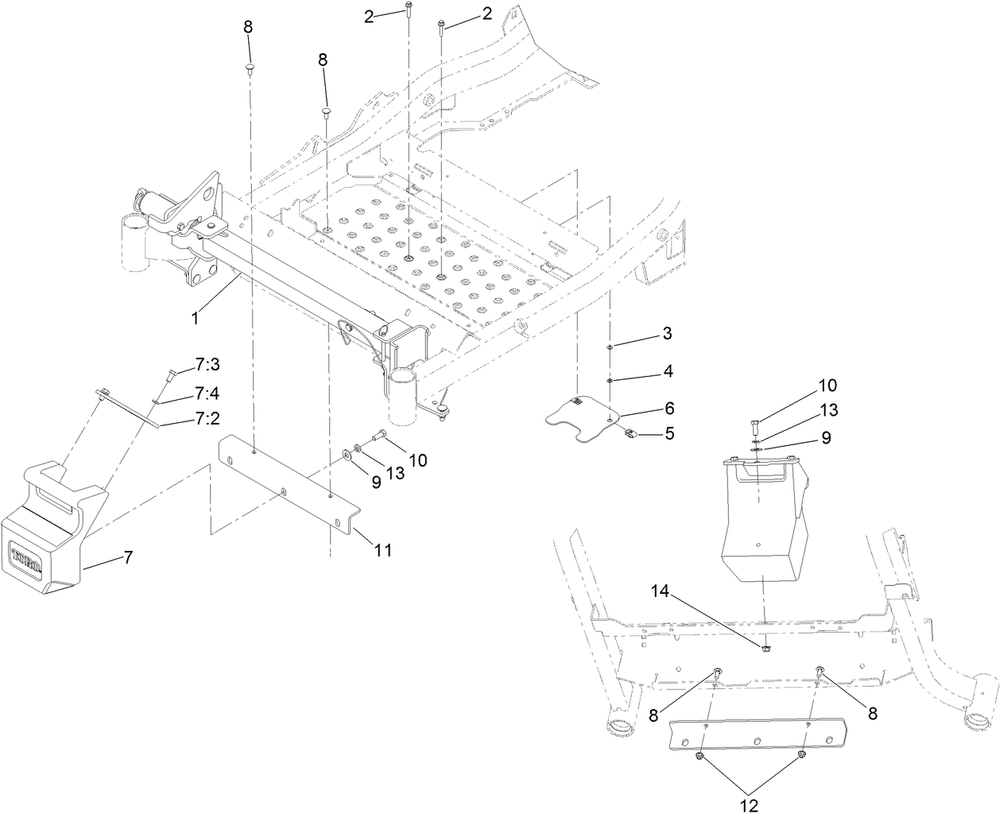 Z Stand And Weight Assembly Diagram and Parts List for 74141TE (313000001-313999999)(2013) Toro Lawn Mower