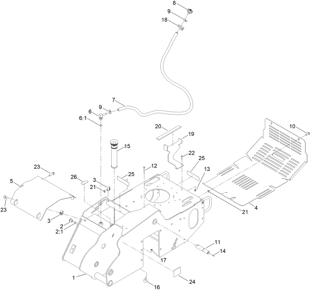 Frame Assembly Diagram and Parts List for 23208G 410480000 - 412599999 Toro Stump Grinder