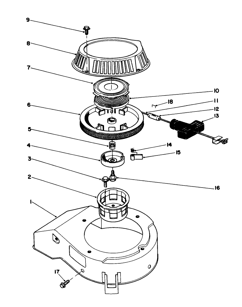 Recoil Assembly (Model No. 47pn2-1) Diagram and Parts List for 16212B 39000001 - 39999999 Toro Lawn Mower