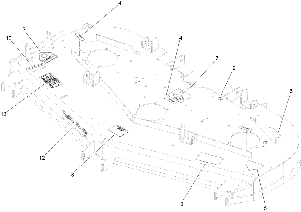 Deck Decal Assembly Diagram and Parts List for 74274 (312000001-312999999)(2012) Toro Lawn Mower