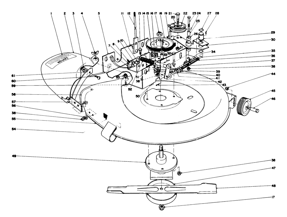 25" Mower Assembly Diagram and Parts List for 56036 7000001 - 7999999 Toro Lawn Tractor