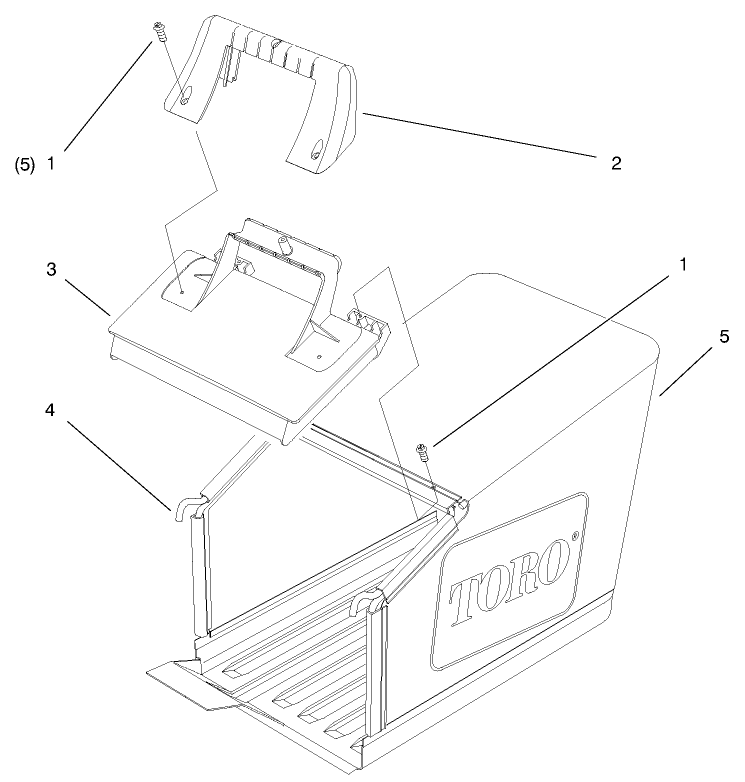 Grass Bag Assembly Diagram and Parts List for 20808 9900001 - 9999999 Toro Lawn Mower