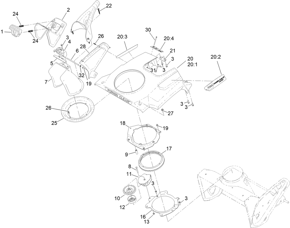 Shroud And Chute Assembly Diagram and Parts List for 38756 413986045 - 415999999 Toro Snow Blower