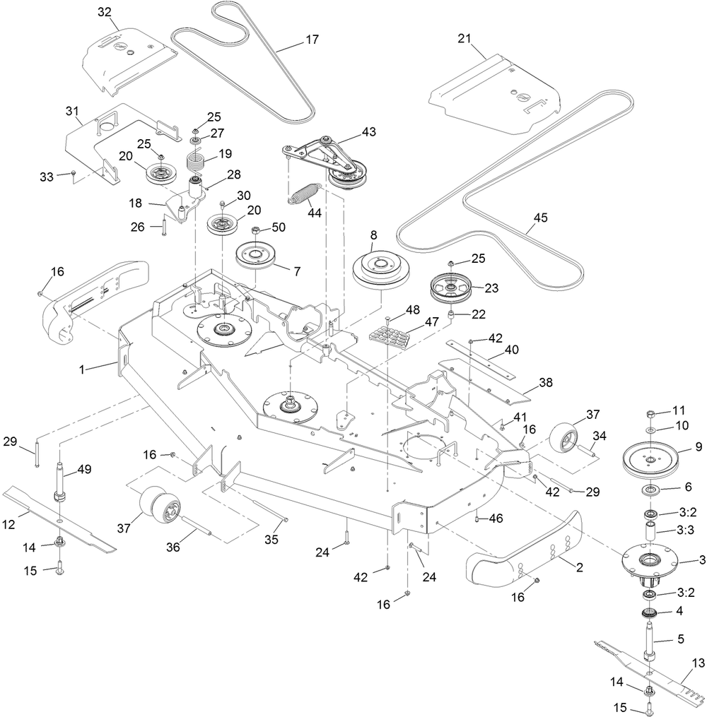 Deck Assembly Diagram and Parts List for 72922 412500000 - 999999999 Toro Lawn Tractor