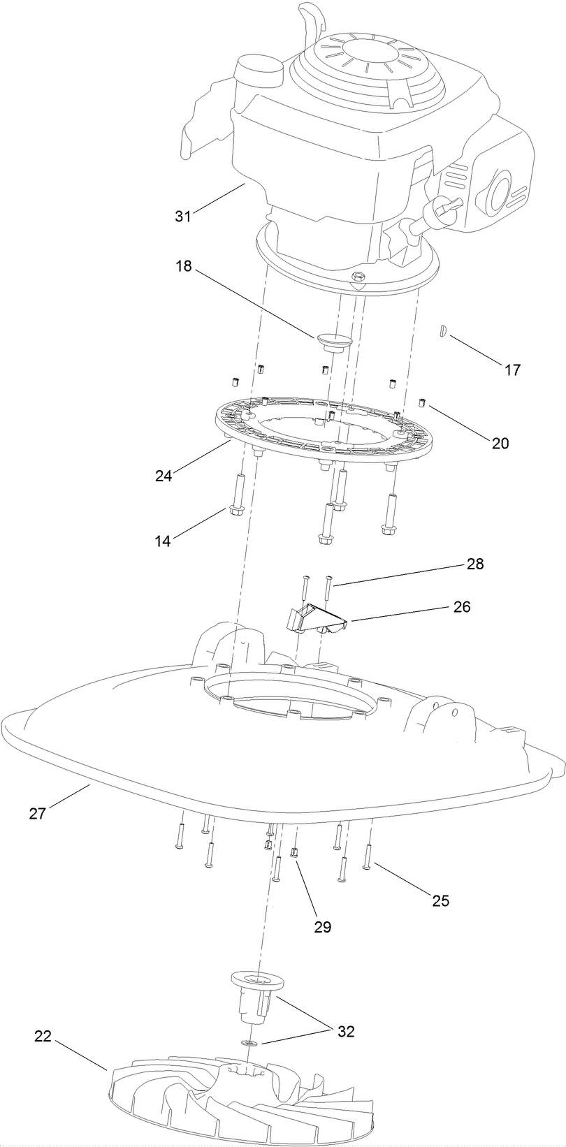 Engine And Deck Assembly Diagram and Parts List for 2602 312000001 - 312999999 Toro Lawn Tractor Accessories