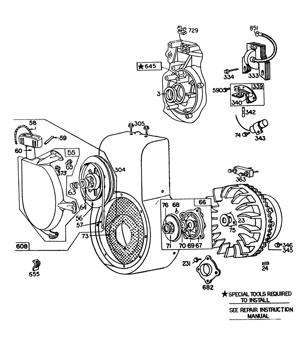Engine Briggs & Stratton Model No. 252412 Type No. 0191-01 (11 H. P. Snowthrower Model 38090) Diagram and Parts List for 38090 3000001 - 3999999 Toro Snow Blower
