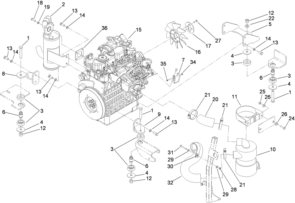 Engine, Exhaust And Air Intake Assembly Diagram and Parts List for 74264TE (290000001-290999999)(2009) Toro Lawn Mower