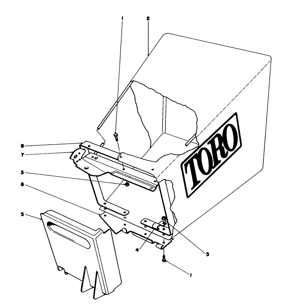Grass Bag Assembly Diagram and Parts List for 20770 2000001 - 2999999 Toro Lawn Mower
