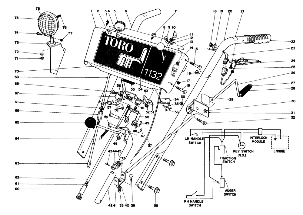 Handle Assembly Diagram and Parts List for 38095 3000001 - 3999999 Toro Snow Blower