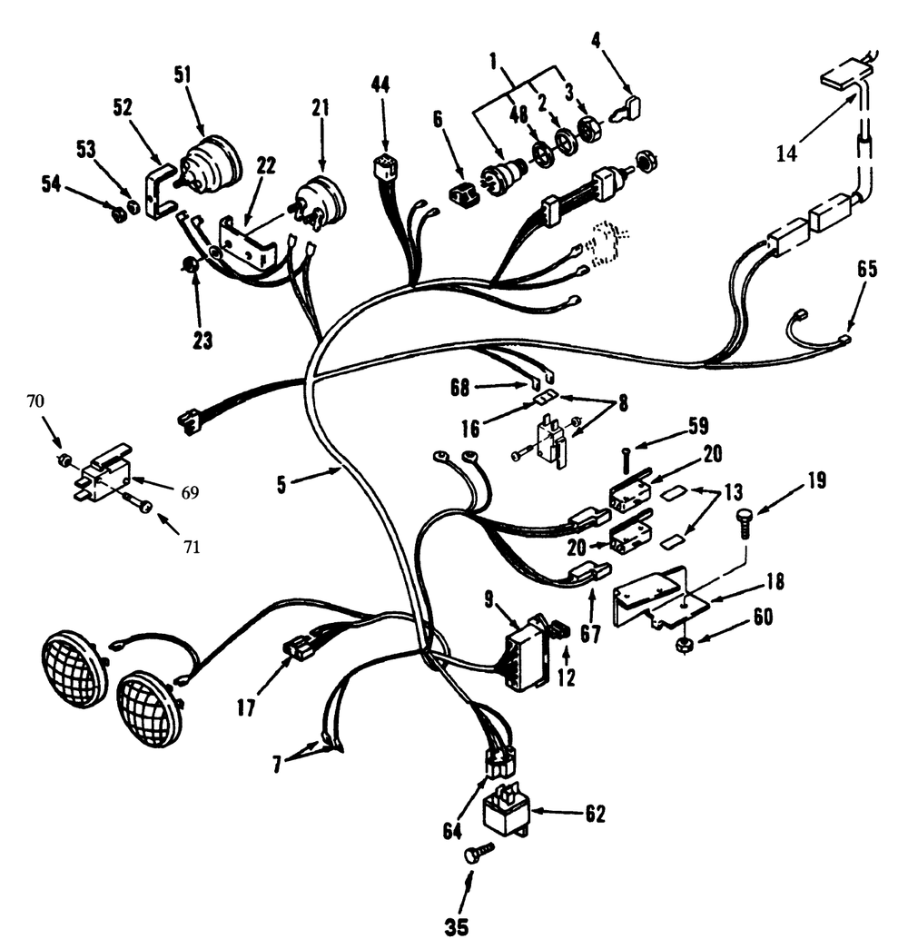 Electrical System Diagram and Parts List for 73421 5901047 - 5999999 Toro Lawn Tractor