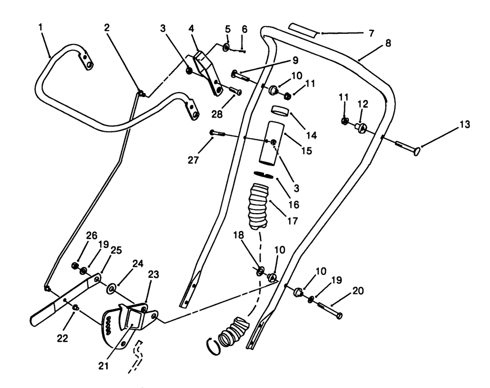 Handle Assembly Diagram and Parts List for 58431 7000001 - 7999999 Toro Edger