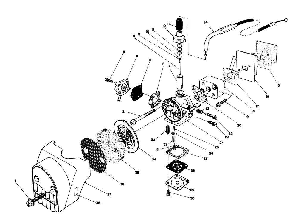 Air Cleaner & Carburetor Assembly Diagram and Parts List for 51641 5000001 - 5999999 Toro Trimmer