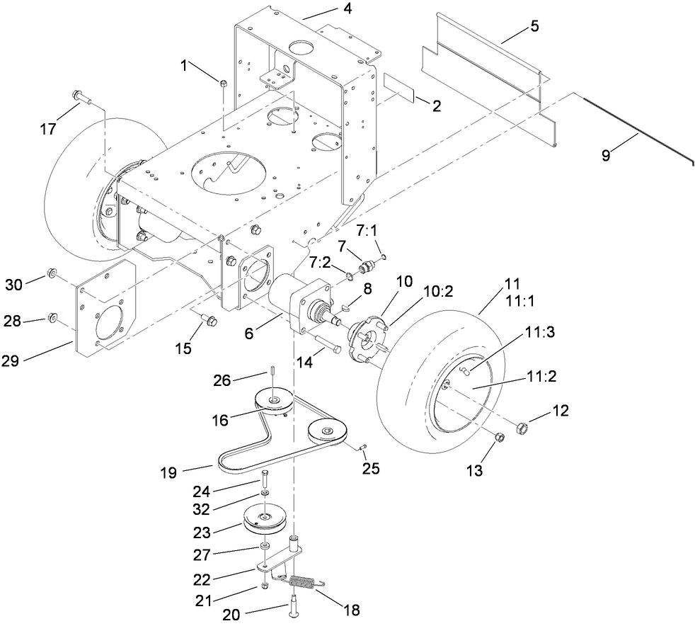 Pump Drive And Wheel Assembly Diagram and Parts List for 38494 (290000001-290999999)(2009) Toro Lawn Mower