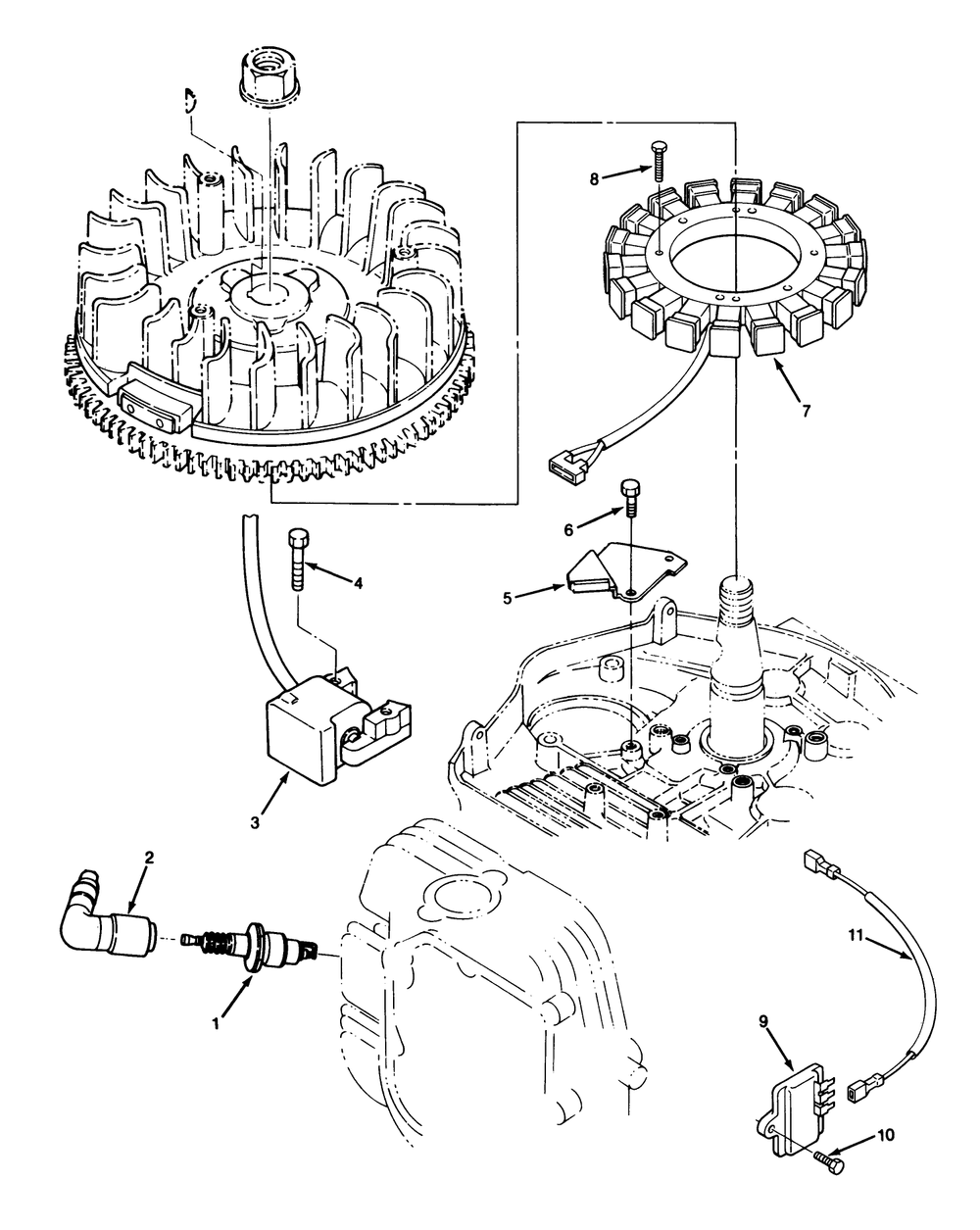 14hp Engine Ignition Assembly Diagram and Parts List for 22-14O501 1000001 - 1999999 Toro Lawn Tractor