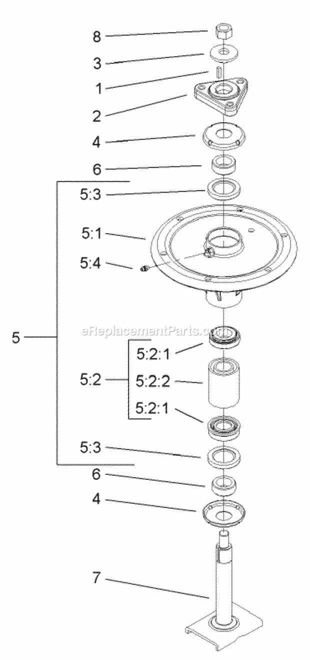 Spindle Assembly No. 106-3217 Diagram and Parts List for 74239 250000001-250999999 Toro Lawn Mower