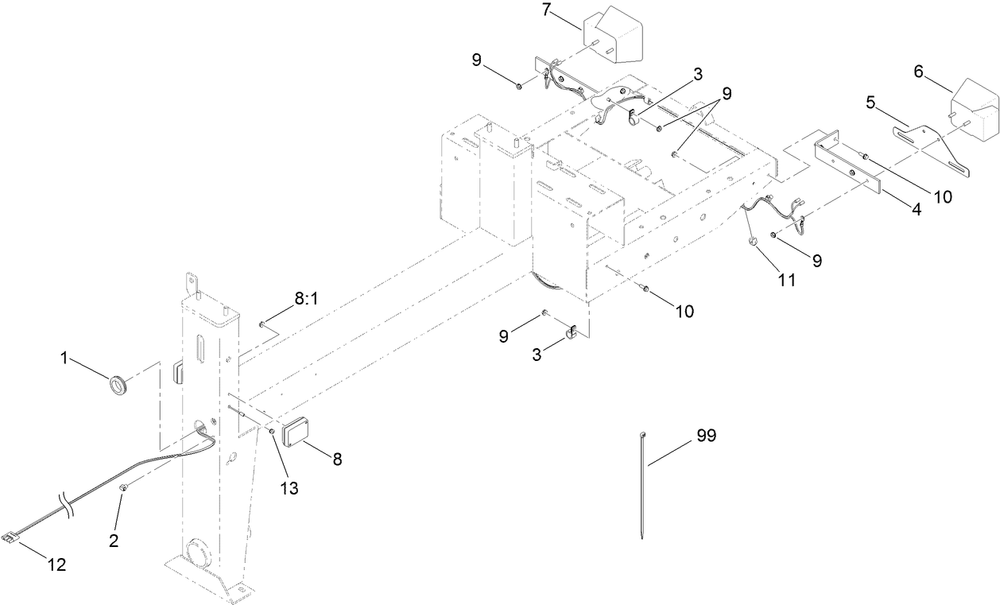 Trailer Light Assembly Diagram and Parts List for 60221HD 400000000 - 404319999 Toro Cement Mixer