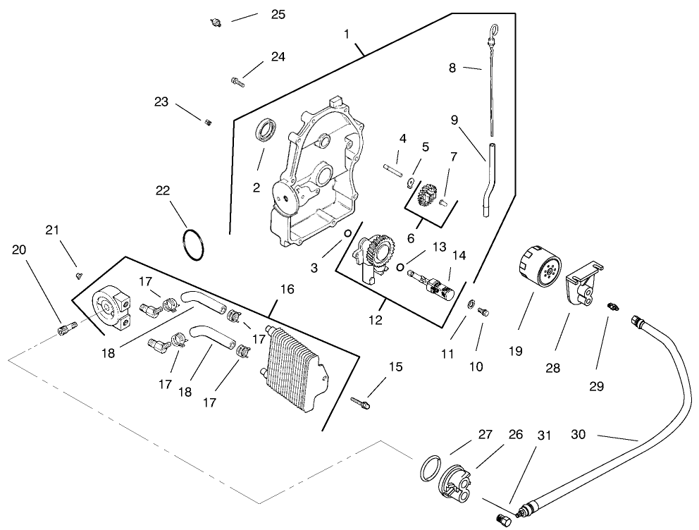 Oil Pan/Lubrication Diagram and Parts List for 74182 (891200-891564)(1998) Toro Lawn Tractor