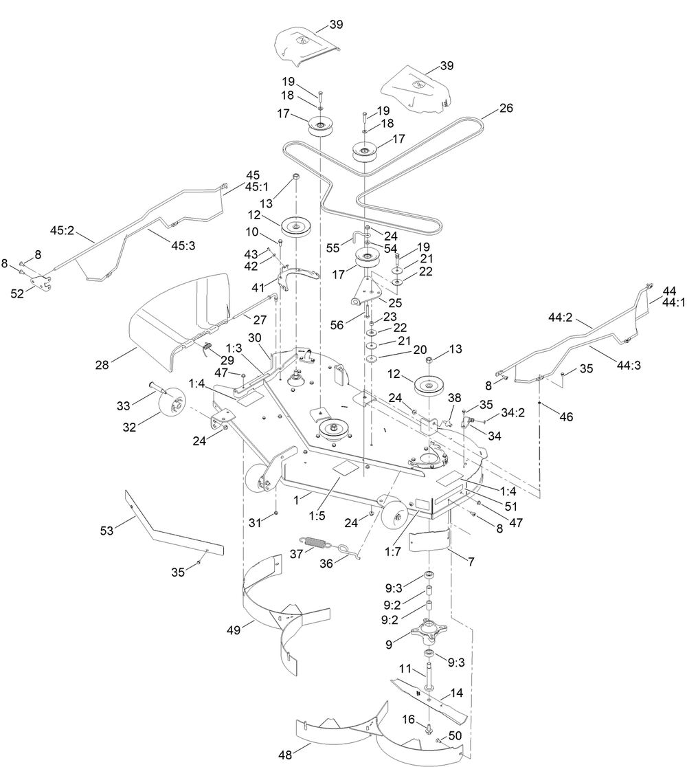 50in Deck And Decal Assembly Diagram and Parts List for 74695 412700000 - 999999999 Toro Lawn Tractor