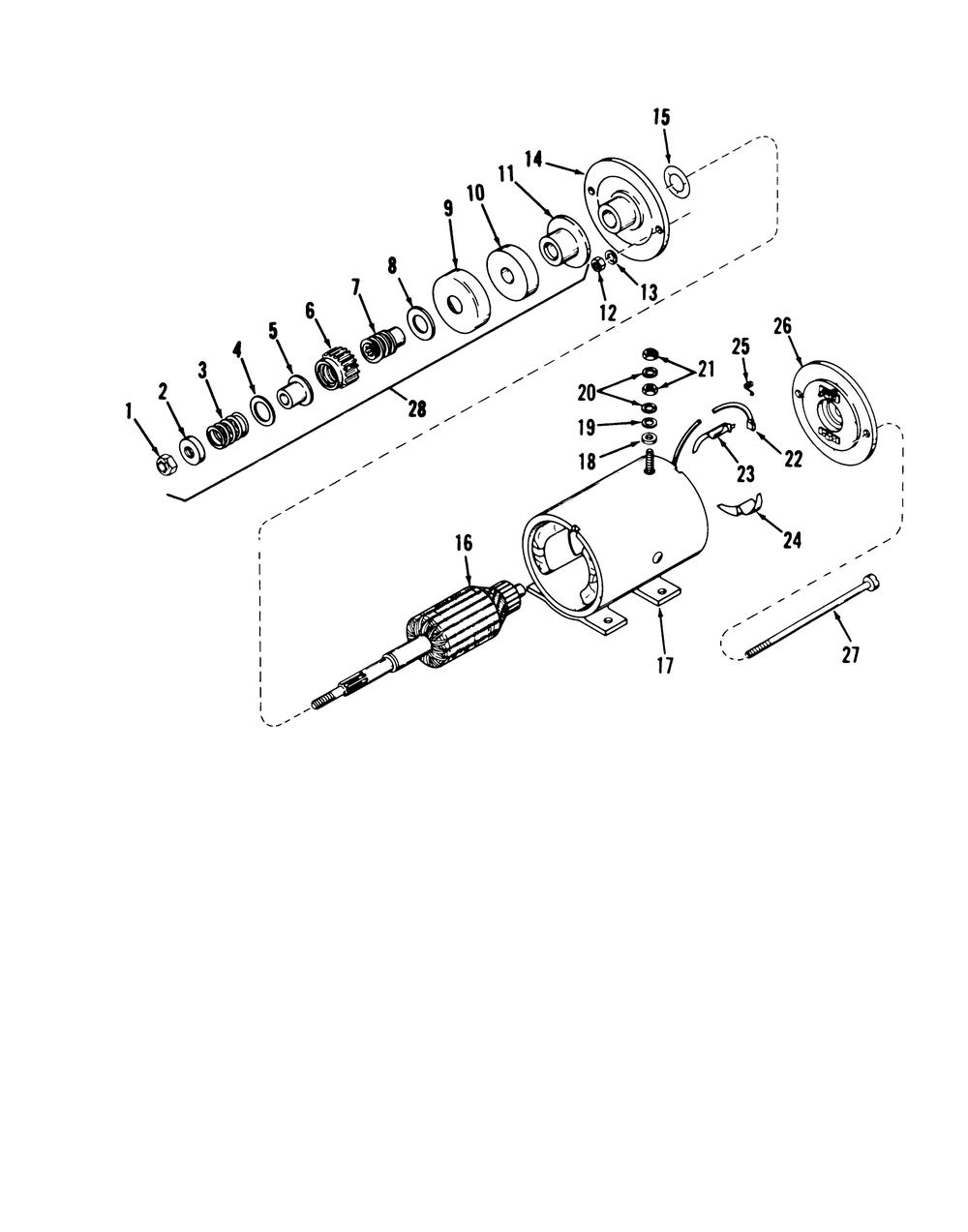Starter Motor No. 29965 (Electric Model) Diagram and Parts List for 51060 000001 - 099999 Toro Lawn Tractor