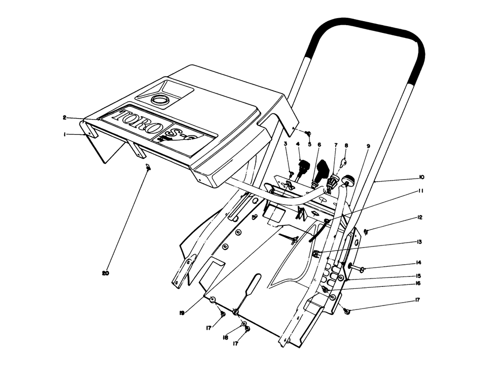 Shroud & Handle Assembly Diagram and Parts List for 38162C 5000001 - 5999999 Toro Snow Blower